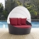 Convene Canopy Outdoor Patio Daybed in Espresso with Red Cushions
