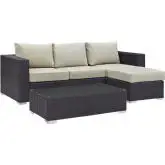 Convene 3 Piece Outdoor Patio Sofa Set in Espresso w/ Beige Cushions