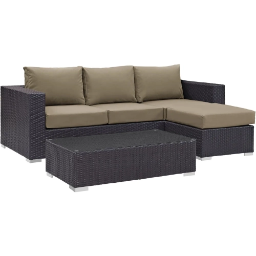 Convene 3 Piece Outdoor Patio Sofa Set in Espresso w/ Mocha Cushions