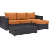 Convene 3 Piece Outdoor Patio Sofa Set in Espresso w/ Orange Cushions