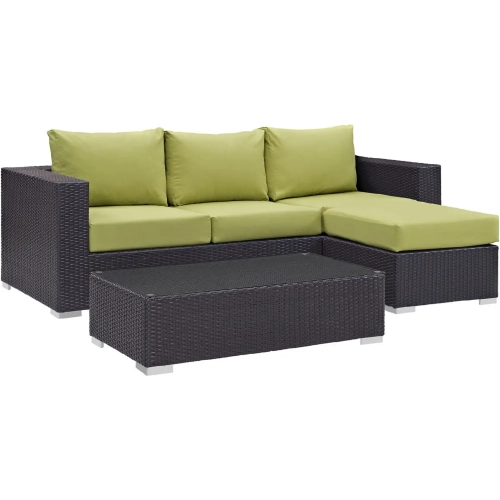 Convene 3 Piece Outdoor Patio Sofa Set in Espresso w/ Peridot Cushions