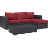 Convene 3 Piece Outdoor Patio Sofa Set in Espresso w/ Red Cushions