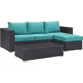 Convene 3 Piece Outdoor Patio Sofa Set in Espresso w/ Turquoise Cushions