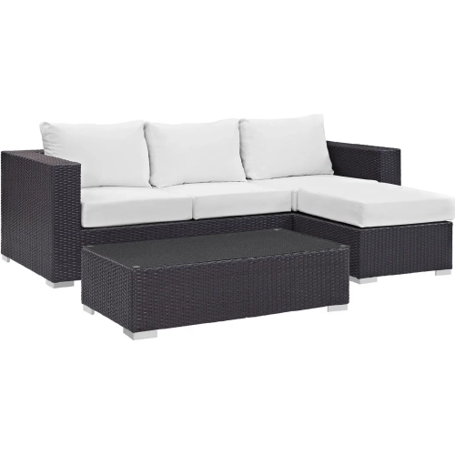 Convene 3 Piece Outdoor Patio Sofa Set in Espresso w/ White Cushions