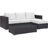 Convene 3 Piece Outdoor Patio Sofa Set in Espresso w/ White Cushions