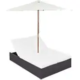 Convene Double Outdoor Patio Chaise in Espresso w/ White Cushions