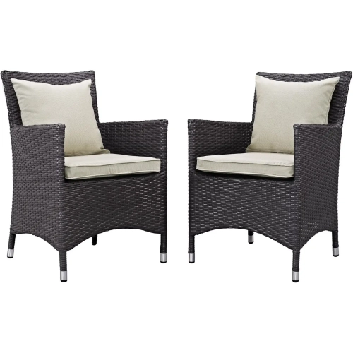 Convene 2 Outdoor Patio Dining Armchair Set in Espresso w/ Beige Cushions