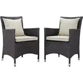 Convene 2 Outdoor Patio Dining Armchair Set in Espresso w/ Beige Cushions