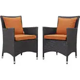 Convene 2 Outdoor Patio Dining Armchair Set in Espresso with Orange Cushions