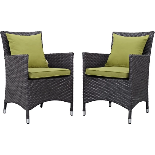 Convene 2 Outdoor Patio Dining Armchair Set in Espresso w/ Peridot Cushions