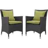 Convene 2 Outdoor Patio Dining Armchair Set in Espresso with Peridot Cushions