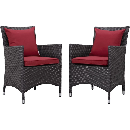 Convene 2 Outdoor Patio Dining Armchair Set in Espresso w/ Red Cushions