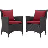 Convene 2 Outdoor Patio Dining Armchair Set in Espresso w/ Red Cushions