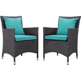 Convene 2 Outdoor Patio Dining Armchair Set in Espresso with Turquoise Cushions