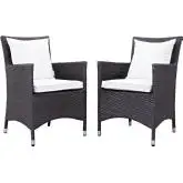 Convene 2 Outdoor Patio Dining Armchair Set in Espresso w/ White Cushions