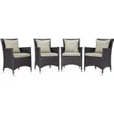 Convene 4 Outdoor Patio Dining Armchair Set in Espresso w/ Beige Cushions