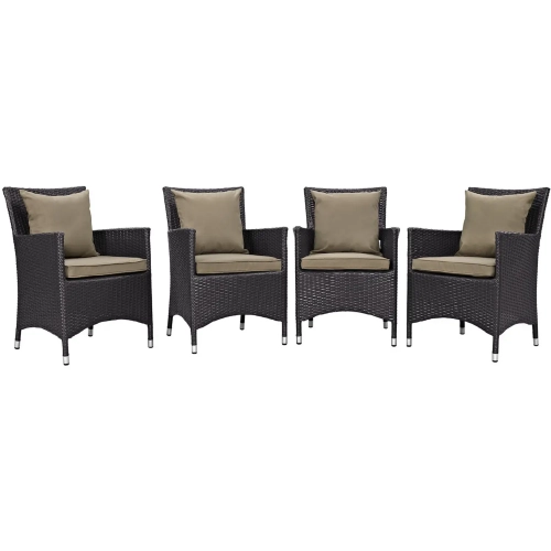 Convene 4 Outdoor Patio Dining Armchair Set in Espresso w/ Mocha Cushions