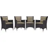 Convene 4 Outdoor Patio Dining Armchair Set in Espresso with Mocha Cushions