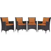 Convene 4 Outdoor Patio Dining Armchair Set in Espresso with Orange Cushions