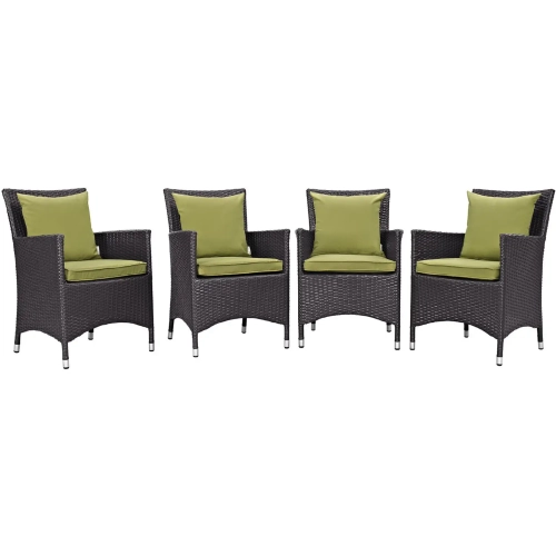 Convene 4 Outdoor Patio Dining Armchair Set in Espresso with Peridot Cushions