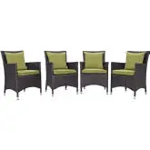 Convene 4 Outdoor Patio Dining Armchair Set in Espresso w/ Peridot Cushions