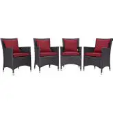 Convene 4 Outdoor Patio Dining Armchair Set in Espresso w/ Red Cushions