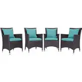 Convene 4 Outdoor Patio Dining Armchair Set in Espresso w/ Turquoise Cushions