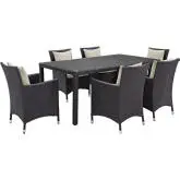 Convene 7 Piece Outdoor Patio Dining Set in Espresso w/ Beige Cushions