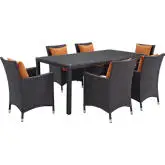 Convene 7 Piece Outdoor Patio Dining Set in Espresso w/ Orange Cushions