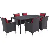 Convene 7 Piece Outdoor Patio Dining Set in Espresso w/ Red Cushions