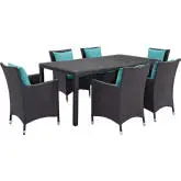 Convene 7 Piece Outdoor Patio Dining Set in Espresso w/ Turquoise Cushions