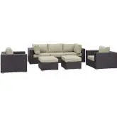 Convene 7 Piece Outdoor Patio Sectional Set in Espresso w/ Beige Cushions