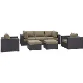 Convene 7 Piece Outdoor Patio Sectional Set in Espresso w/ Mocha Cushions