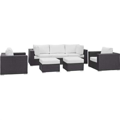 Convene 7 Piece Outdoor Patio Sectional Set in Espresso w/ White Cushions