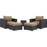 Convene 5 Piece Outdoor Patio Sectional Set in Espresso w/ Mocha Cushions