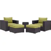 Convene 5 Piece Outdoor Patio Sectional Set in Espresso w/ Peridot Cushions