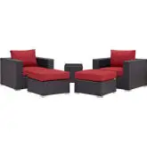 Convene 5 Piece Outdoor Patio Sectional Set in Espresso w/ Red Cushions