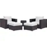 Convene 5 Piece Outdoor Patio Sectional Set in Espresso w/ White Cushions