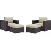 Convene 4 Piece Outdoor Patio Sectional Set in Espresso w/ Beige Cushions