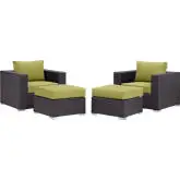 Convene 4 Piece Outdoor Patio Sectional Set in Espresso w/ Peridot Cushions