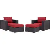 Convene 4 Piece Outdoor Patio Sectional Set in Espresso w/ Red Cushions