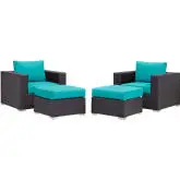 Convene 4 Piece Outdoor Patio Sectional Set in Espresso w/ Turquoise Cushions