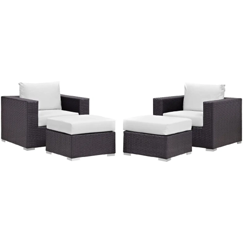 Convene 4 Piece Outdoor Patio Sectional Set in Espresso w/ White Cushions