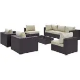 Convene 8 Piece Outdoor Patio Sectional Set in Espresso w/ Beige Cushions