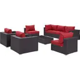 Convene 8 Piece Outdoor Patio Sectional Set in Espresso w/ Red Cushions