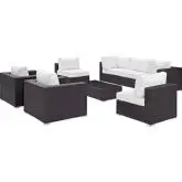 Convene 8 Piece Outdoor Patio Sectional Set in Espresso w/ White Cushions