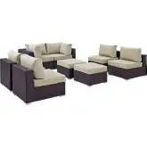 Convene 8 Piece Outdoor Patio Sectional Set in Espresso w/ Beige Cushions