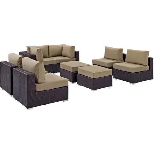 Convene 8 Piece Outdoor Patio Sectional Set in Espresso w/ Mocha Cushions