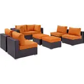 Convene 8 Piece Outdoor Patio Sectional Set in Espresso w/ Orange Cushions