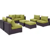 Convene 8 Piece Outdoor Patio Sectional Set in Espresso w/ Peridot Cushions